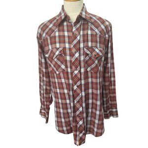 Vintage 70s Roebucks Plaid Western Shirt Mens Sz XL Pearl Snaps Cowboy Rodeo USA